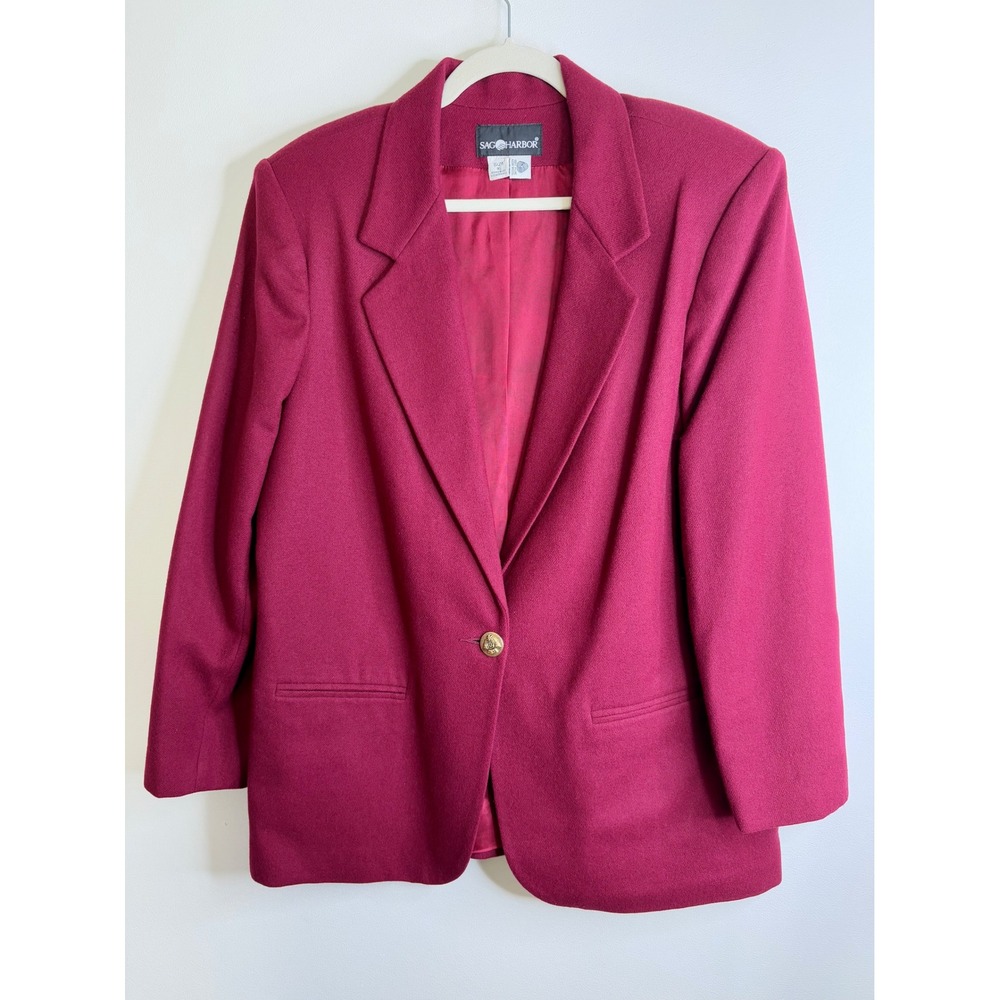 Vintage 90s Sag Harbor Burgundy 100% Wool Boyfriend Blazer Prep School Sz 16